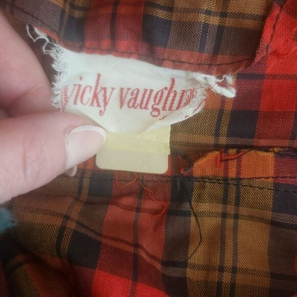 Vintage 40s 50s Vicky Vaughn Day Dress Womens S Red Plaid Button Front Fit Flare - Picture 12 of 12